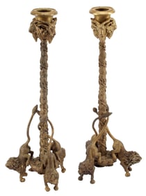 (2) NEOCLASSICAL STYLE GILT-BRONZE CANDLESTICKS