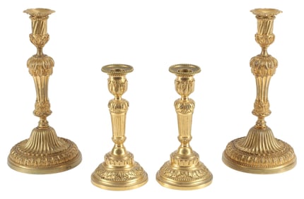 (4) FRENCH LOUIS XVI STYLE ORMOLU CANDLESTICKS