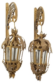 (2) LARGE TOLE-PEINTE IRON LANTERNS ON BRACKETS