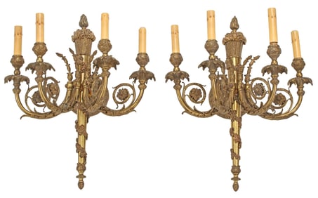 (2) LOUIS XVI STYLE ORMOLU FOUR-LIGHT WALL SCONCES