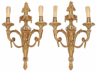 (2) LOUIS XVI STYLE ORMOLU TWO-LIGHT WALL SCONCES