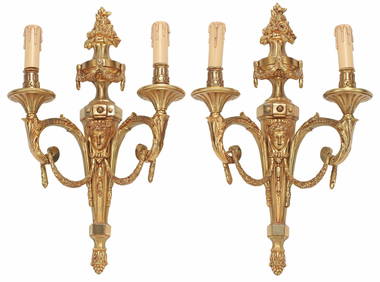 (2) LOUIS XVI STYLE ORMOLU TWO-LIGHT WALL SCONCES (1 of 5)