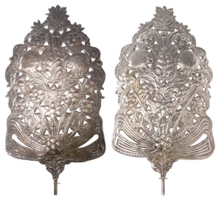 (2) SPANISH COLONIAL STYLE SILVERED METAL ONE-LIGHT SCONCES