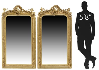 (2) LARGE LOUIS XV STYLE GILT PUTTI WALL MIRRORS, 61.5"H