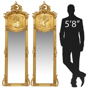 (2) LOUIS XV STYLE GILT PORTRAIT PIER MIRRORS