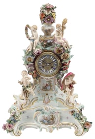 MEISSEN 'FOUR SEASONS' FIGURAL MANTEL CLOCK ON STAND