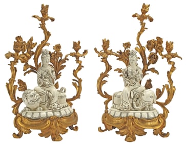 (2) ORMOLU-MOUNTED CHINESE PORCELAIN THREE-LIGHT CANDELABRA