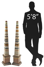 (2) GRAND TOUR STYLE SPECIMEN MARBLE OBELISKS, 45.5"