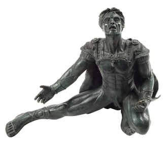 PATINATED BRONZE FIGURE, KNEELING ROMAN WARRIOR