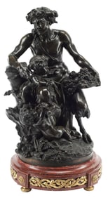 AFTER CLODION BRONZE SCULPTURE SATYR WITH TWO PUTTI