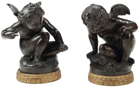 (2) LARGE FRENCH NEOCLASSICAL PAINTED TERRACOTTA FIGURES OF CHERUBS