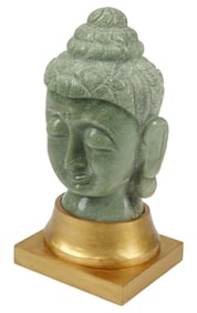 CARVED AVENTURINE HEAD OF THE BUDDHA, 20.5"