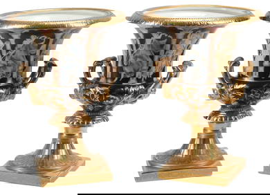 (2) SEVRES STYLE PARCEL-GILT CAMPANA VASES (1 of 5)