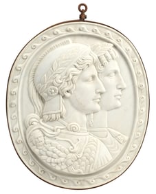 CLASSICAL STYLE CARVED MARBLE DOUBLE PORTRAIT RELIEF PLAQUE
