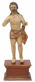 LARGE SPANISH COLONIAL SANTO FIGURE, CHRIST, STANDING ON BASE, 44.5"H