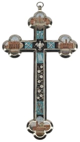 ITALIAN MICROMOSAIC CROSS IN SILVERED FRAME, ST. PETER'S BASCILIA