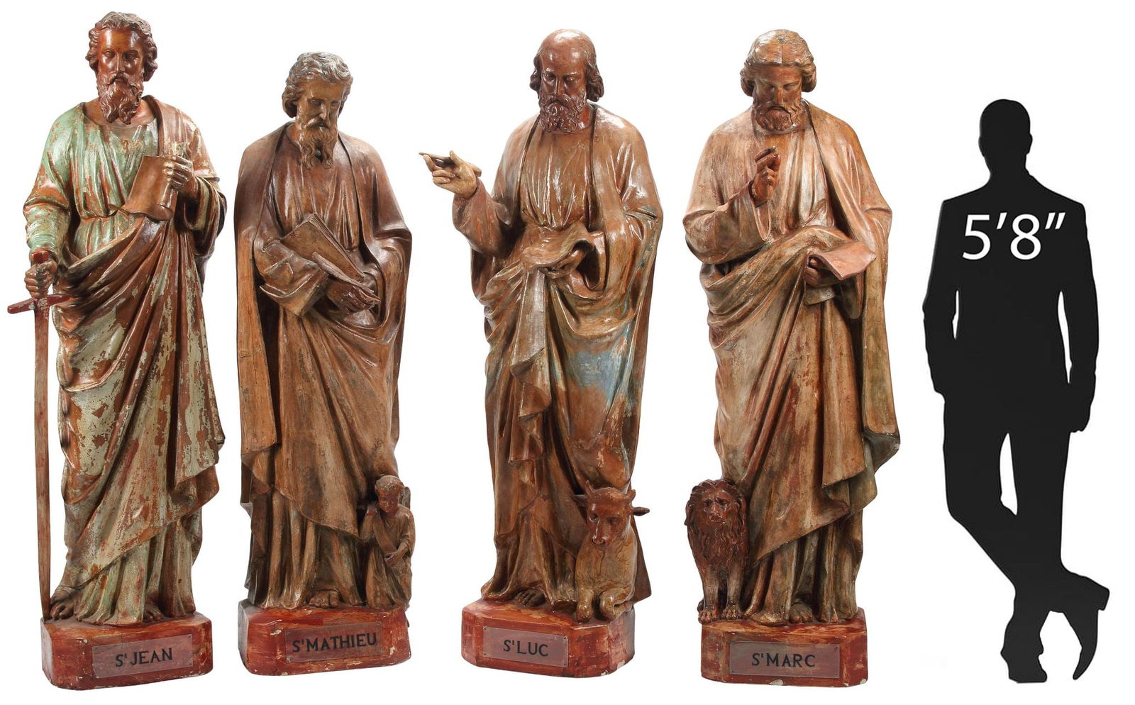 (4) LARGE FRENCH TERRACOTTA FIGURES OF THE FOUR EVANGELISTS, 75"H (1 of 11)