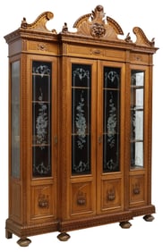FINE ITALIAN RENAISSANCE REVIVAL CARVED & GLAZED WALNUT BOOKCASE