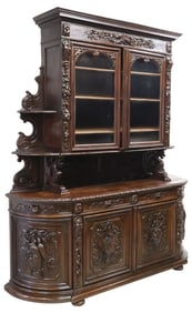 FRENCH HENRI II STYLE CARVED OAK BUFFET DEUX CORPS, 104.5"H