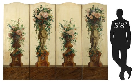 FRENCH PAPIER PEINT FOUR-PANEL FLOOR SCREEN, 72"H