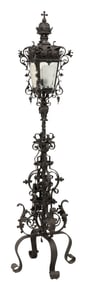 SPANISH BAROQUE STYLE ECCLESIASTICAL WROUGHT IRON 1-LIGHT FLOOR LANTERN