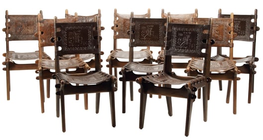 (10) ECUADORIAN TOOLED LEATHER DINING CHAIRS