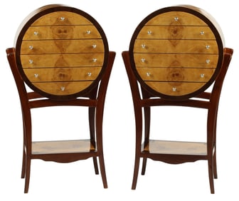 (2) ART DECO STYLE BARREL-FORM CHESTS ON STANDS