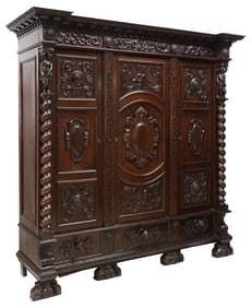 ORNATELY CARVED ITALIAN RENAISSANCE REVIVAL WALNUT ARMOIRE