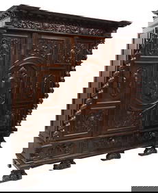 ORNATELY CARVED ITALIAN RENAISSANCE REVIVAL WALNUT ARMOIRE (1 of 7)