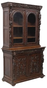 FRENCH HENRI II STYLE CARVED OAK HUNT SIDEBOARD