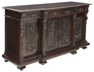 ITALIAN RENAISSANCE REVIVAL CARVED WALNUT SIDEBOARD