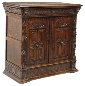 FLEMISH RENAISSANCE REVIVAL CARVED OAK CUPBOARD