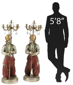 (2) LARGE ORIENTALIST STYLE BRONZE FIGURAL TORCHIERES, 53.5"H
