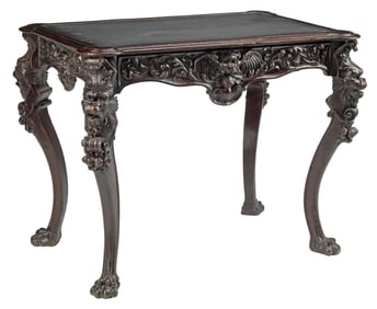ITALIAN RENAISSANCE REVIVAL CARVED WALNUT CARD TABLE