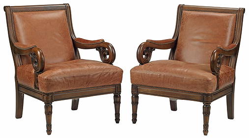 Pair of Unique Regency Greek Key & Gilt Stenciled Armchairs Pair of Unique Regency Greek Key & Gilt Stenciled Armchairs