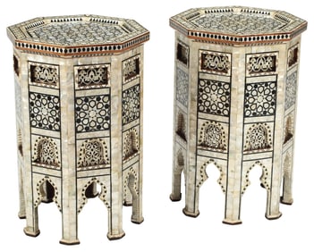 (2) MOORISH STYLE SHELL INLAID OCTAGONAL SIDE TABLES