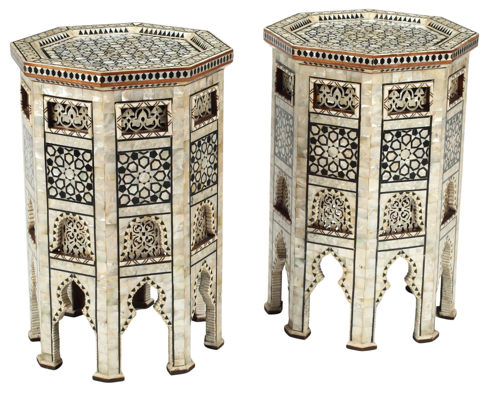 (2) MOORISH STYLE SHELL INLAID OCTAGONAL SIDE TABLES (1 of 5)