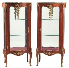 (2) LOUIS XV STYLE ORMOLU-MOUNTED MAHOGANY VITRINES