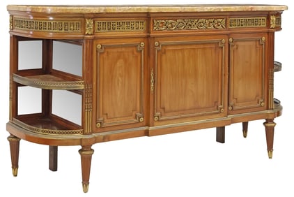 FRENCH LOUIS XVI STYLE MARBLE-TOP MAHOGANY COMMODE A L'ANGLAISE