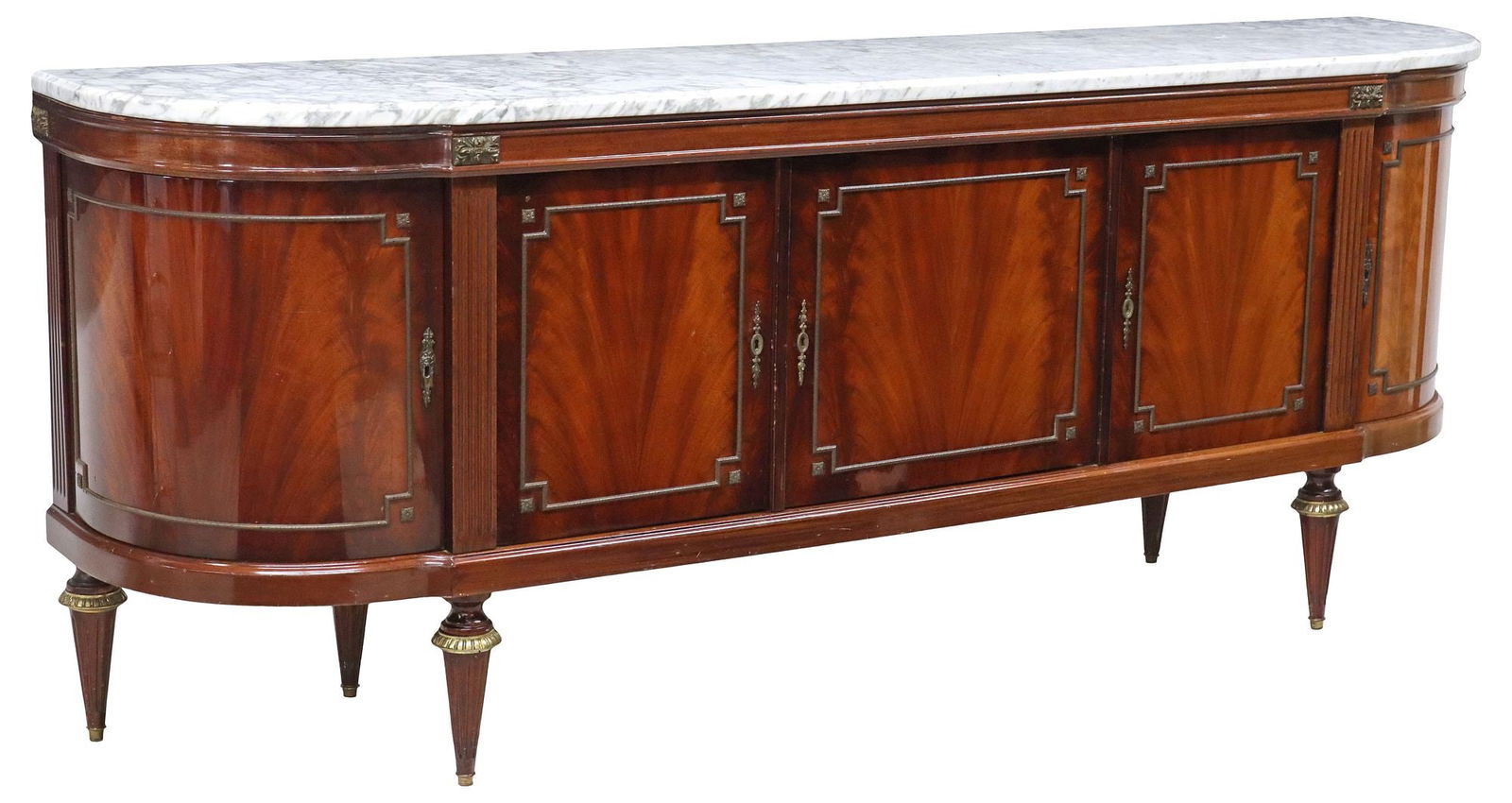 FRENCH LOUIS XVI STYLE MARBLE-TOP LACQUERED BREAKFRONT SIDEBOARD (1 of 7)