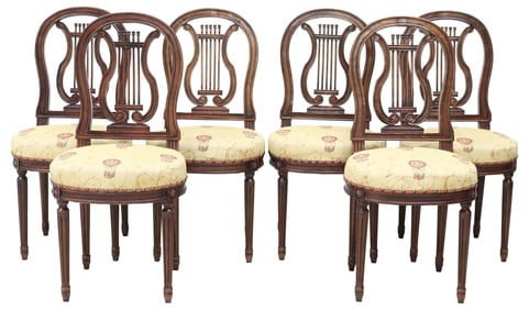 (6) FRENCH LOUIS XVI STYLE LYRE-BACK MAHOGANY CHAIRS