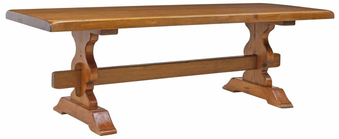 FRENCH PROVINCIAL WALNUT REFECTORY TRESTLE TABLE, 98.25"L