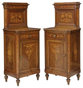 (2) ITALIAN NEOCLASSICAL WALNUT & MARQUETRY NIGHTSTANDS