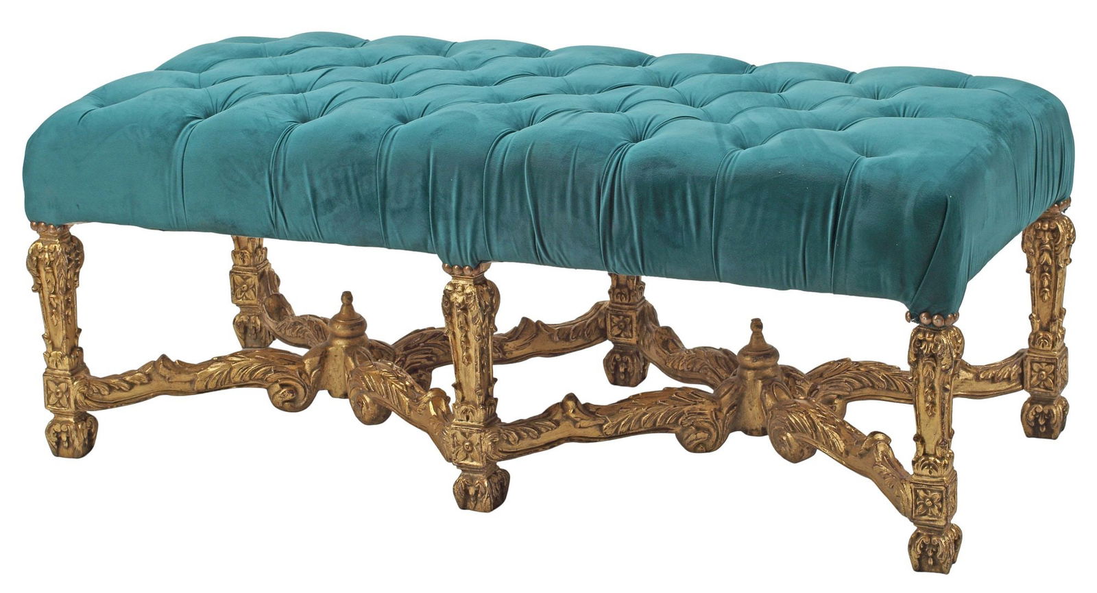 REGENCE STYLE GREEN-UPHOLSTERED GILT WINDOW BENCH (1 of 4)