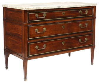 FRENCH LOUIS XVI STYLE MARBLE-TOP MAHOGANY COMMODE, EARLY 19TH C. (1 of 5)