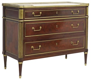 FRENCH LOUIS XVI STYLE MARBLE-TOP MAHOGANY COMMODE