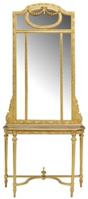 FRENCH LOUIS XVI STYLE MARBLE-TOP GILTWOOD CONSOLE & MIRROR