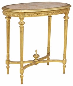 FRENCH LOUIS XVI STYLE MARBLE-TOP GILTWOOD SIDE TABLE