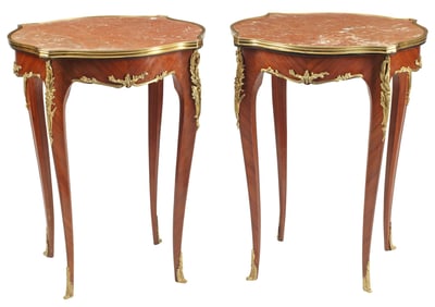 (2) LOUIS XV STYLE MARBLE-TOP ORMOLU-MOUNTED GUERIDONS