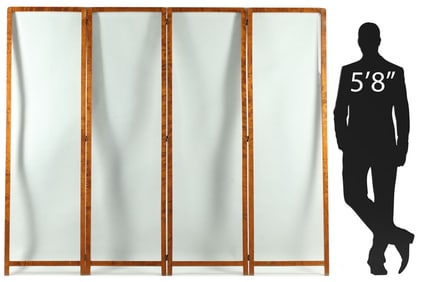 ENGLISH SATINWOOD & GLASS FOUR-PANEL SCREEN